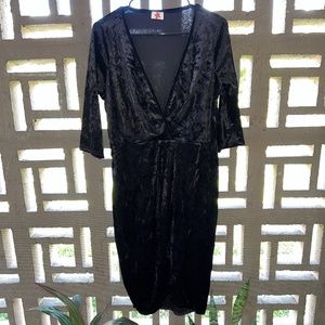 Black Velvet Tapered Faux Wrap Dress